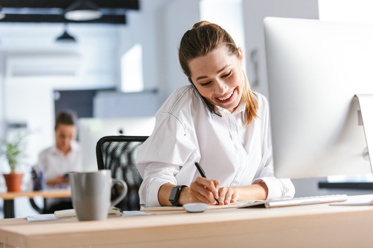 Smiling Woman on Phone with Customer Service