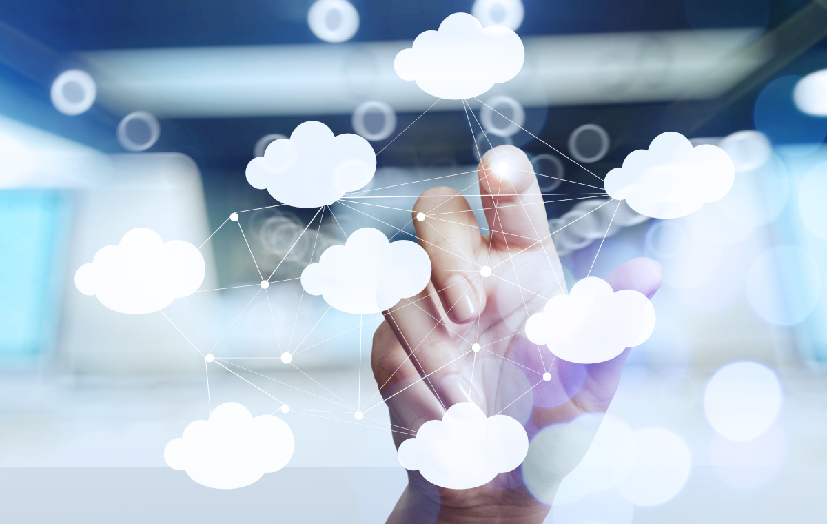 Businessman hand working on digital cloud diagram