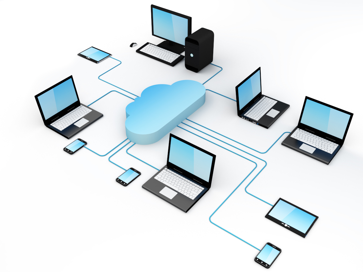 Computer and Phone Network Connected to the Cloud