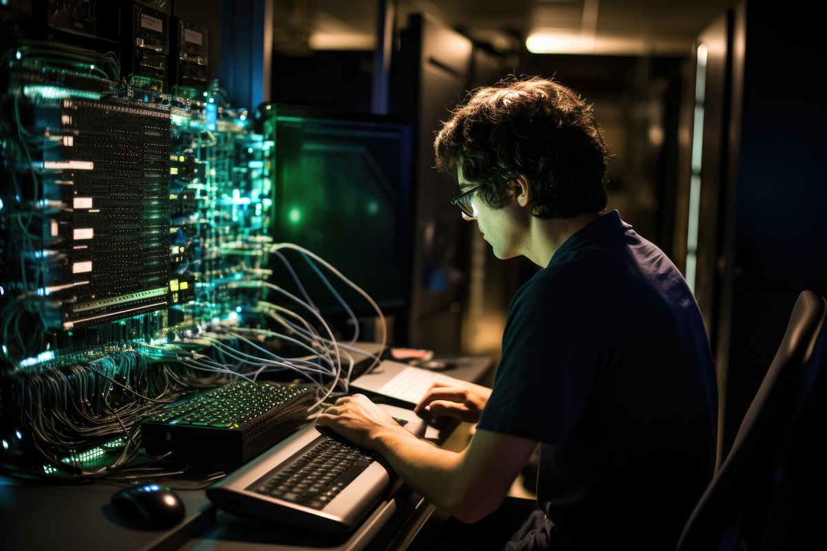 IT Technician working in a server room