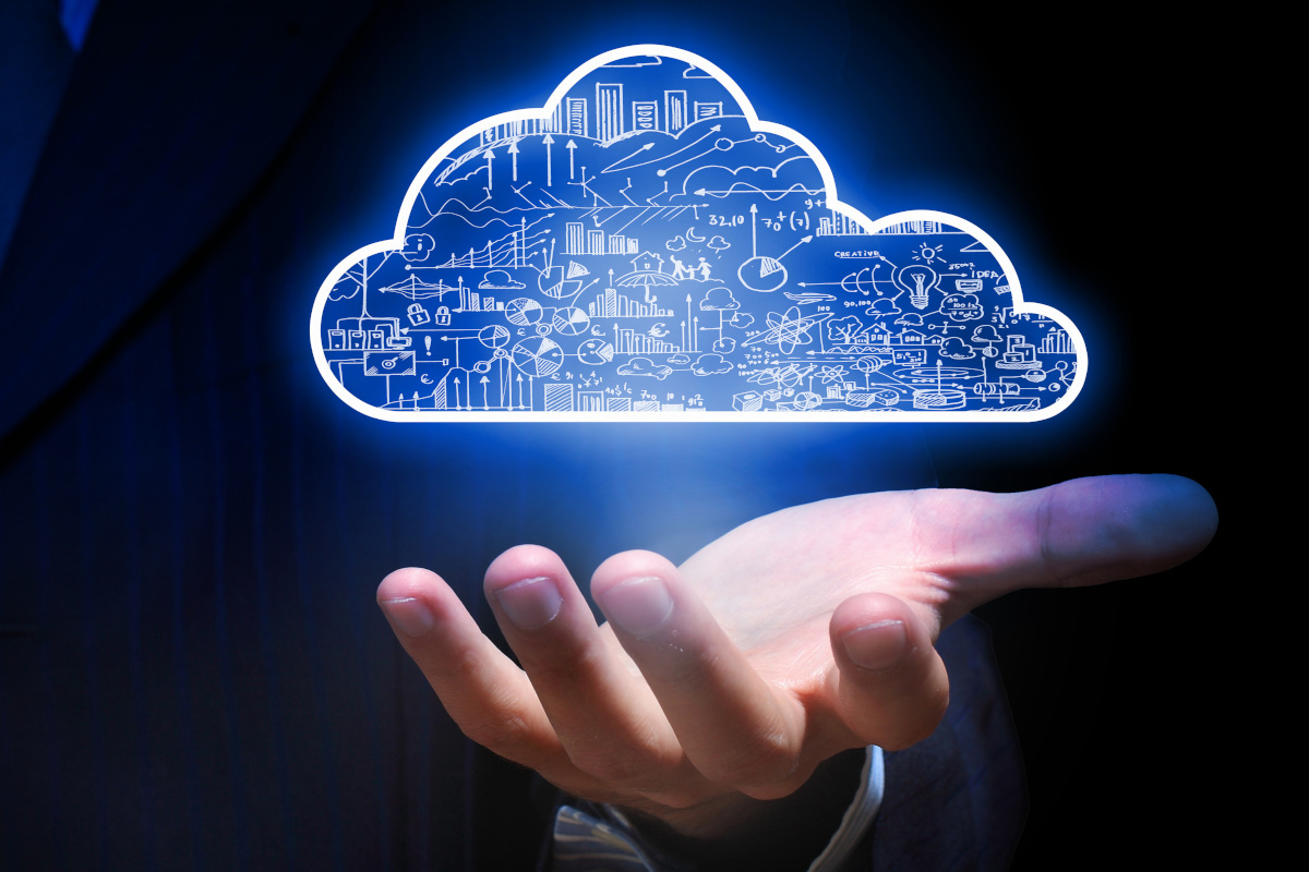 Digital cloud in man's hand