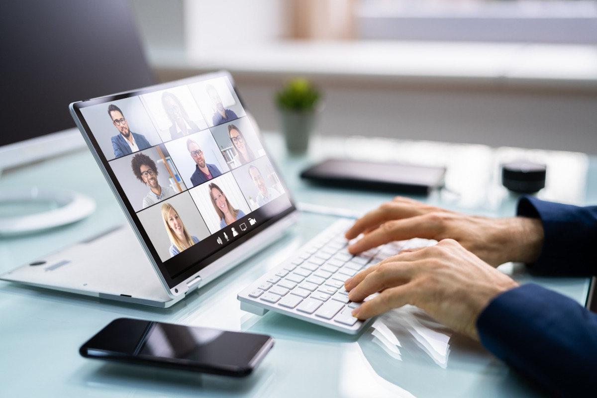 Man having an online meeting