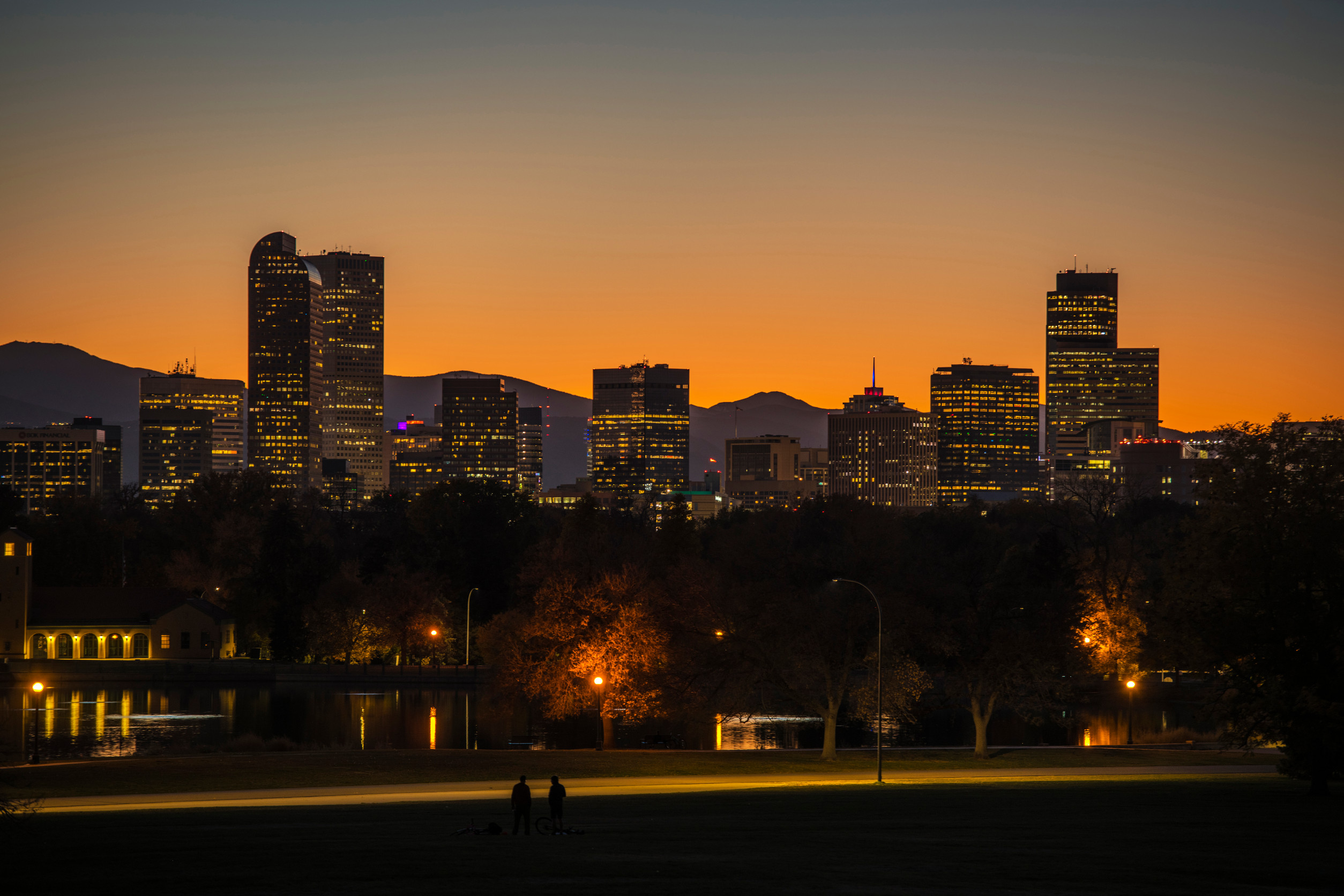 Denver, Colorado downtown skyline after sunset